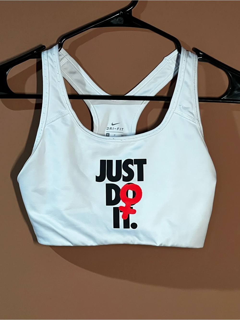 Nike White Dri-FIT 'Just Do It' Women's Sports Bra with Red Accent